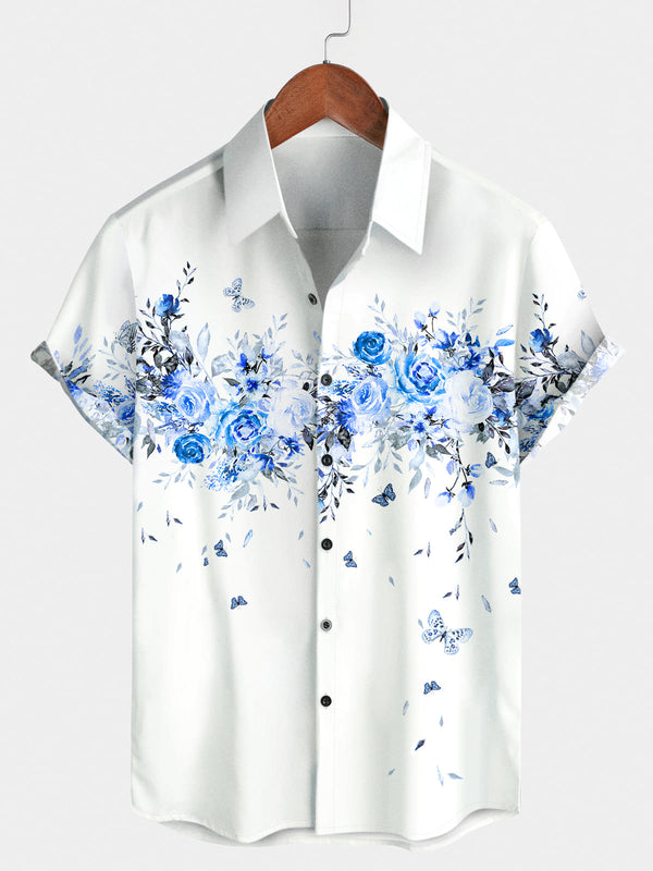 Chemise à manches courtes à imprimé floral pour hommes