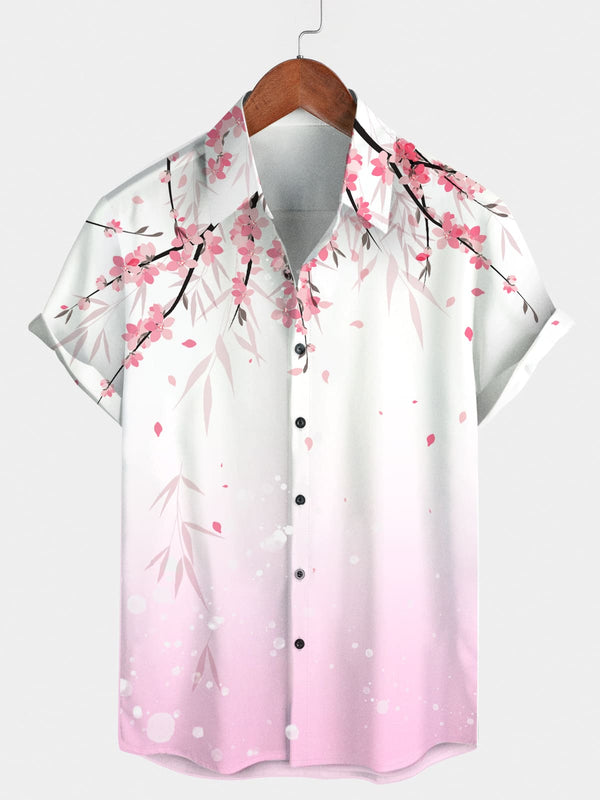 Camicia a maniche corte rosa floreale da uomo