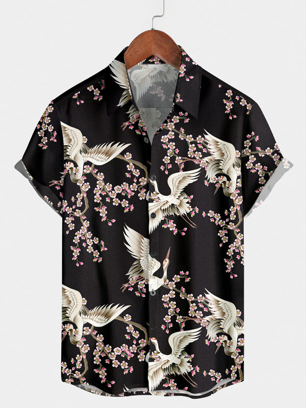 Chemise à manches courtes Crane Sakura pour hommes