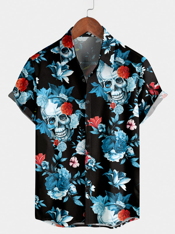 Men's Floral Skull Short Sleeve Shirt