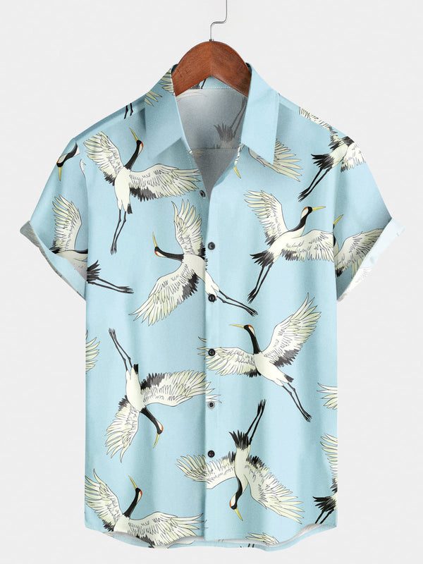 Men's Crane Print Short Sleeve Shirt