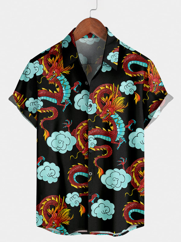 Men's Dragon Print Short Sleeve Shirt