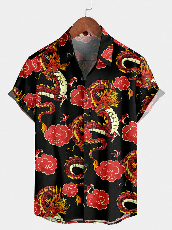 Men's Dragon Print Short Sleeve Shirt