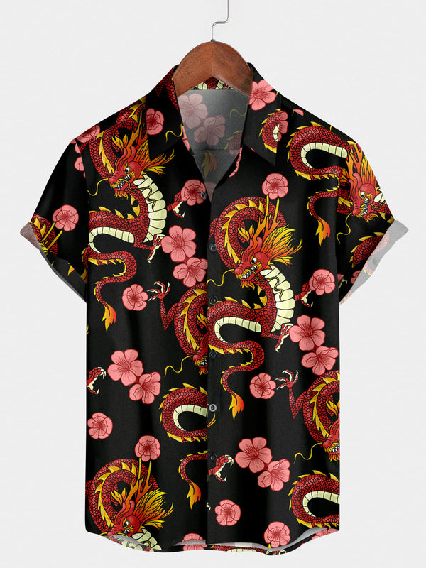 Men's Floral Dragon Short Sleeve Shirt