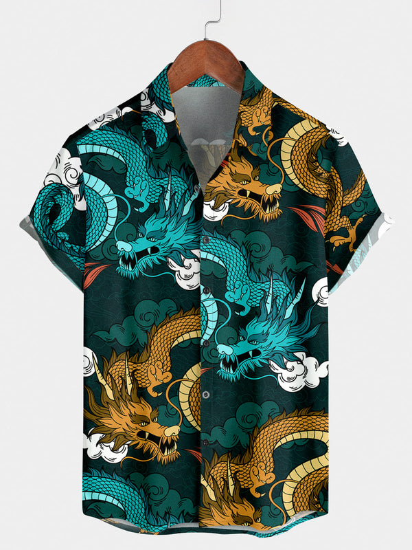 Men's Dragon Print Short Sleeve Shirt