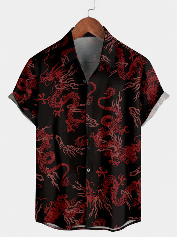 Men's Dragon Print Short Sleeve Shirt