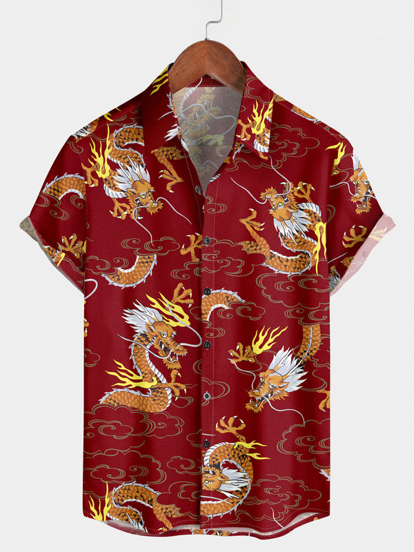 Men's Dragon Print Short Sleeve Shirt