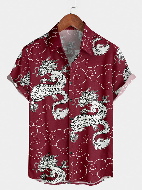 Men's Dragon Print Short Sleeve Shirt