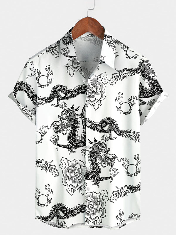 Men's Dragon Print Short Sleeve Shirt