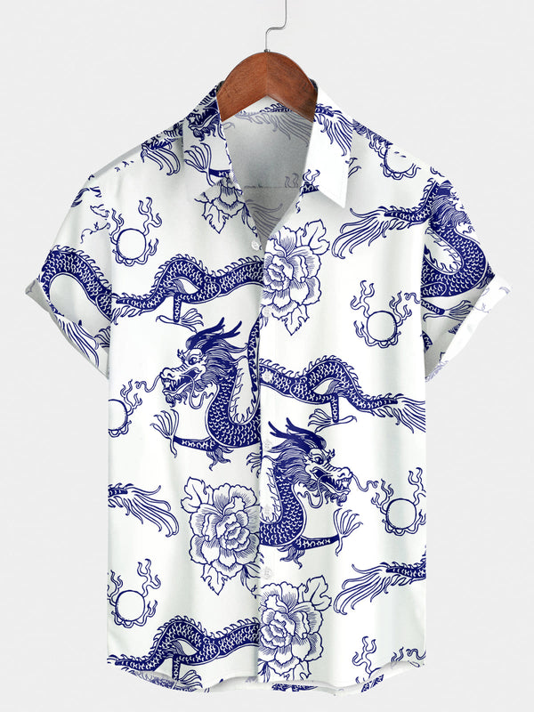 Men's Dragon Print Short Sleeve Shirt