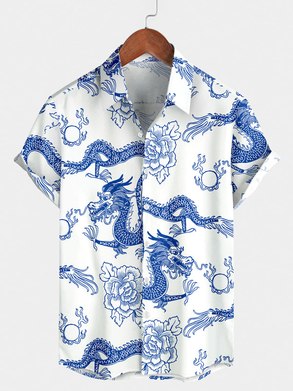 Men's Dragon Print Short Sleeve Shirt