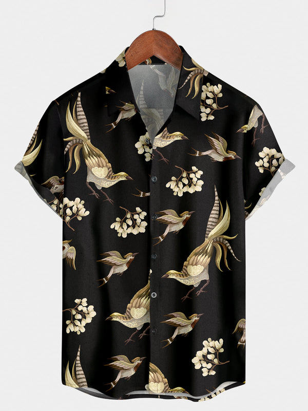 Men's Bird Print Short Sleeve Shirt