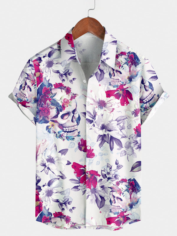 Men's Floral Skull Short Sleeve Shirt