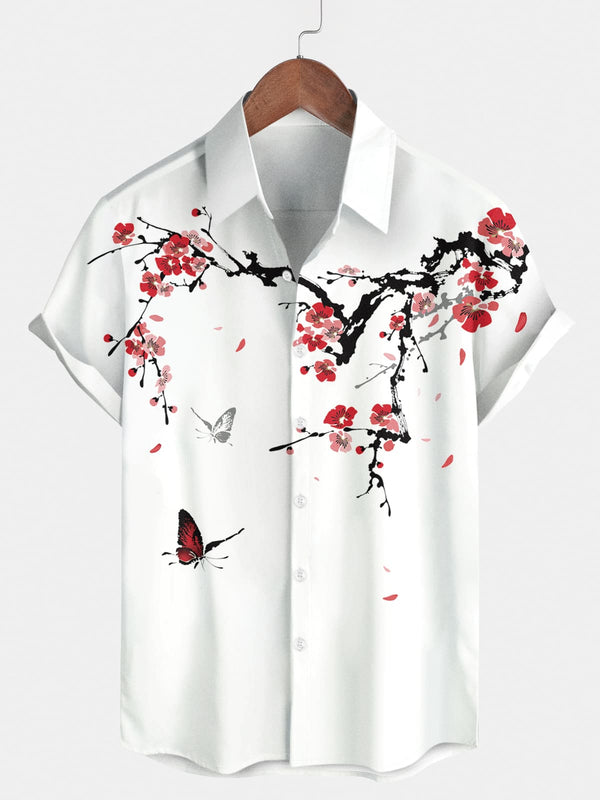 Men's Floral Butterfly Short Sleeve Shirt