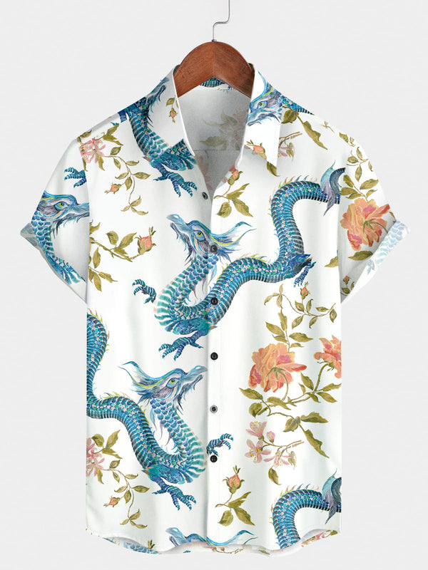 Men's Dragon Print Short Sleeve Shirt