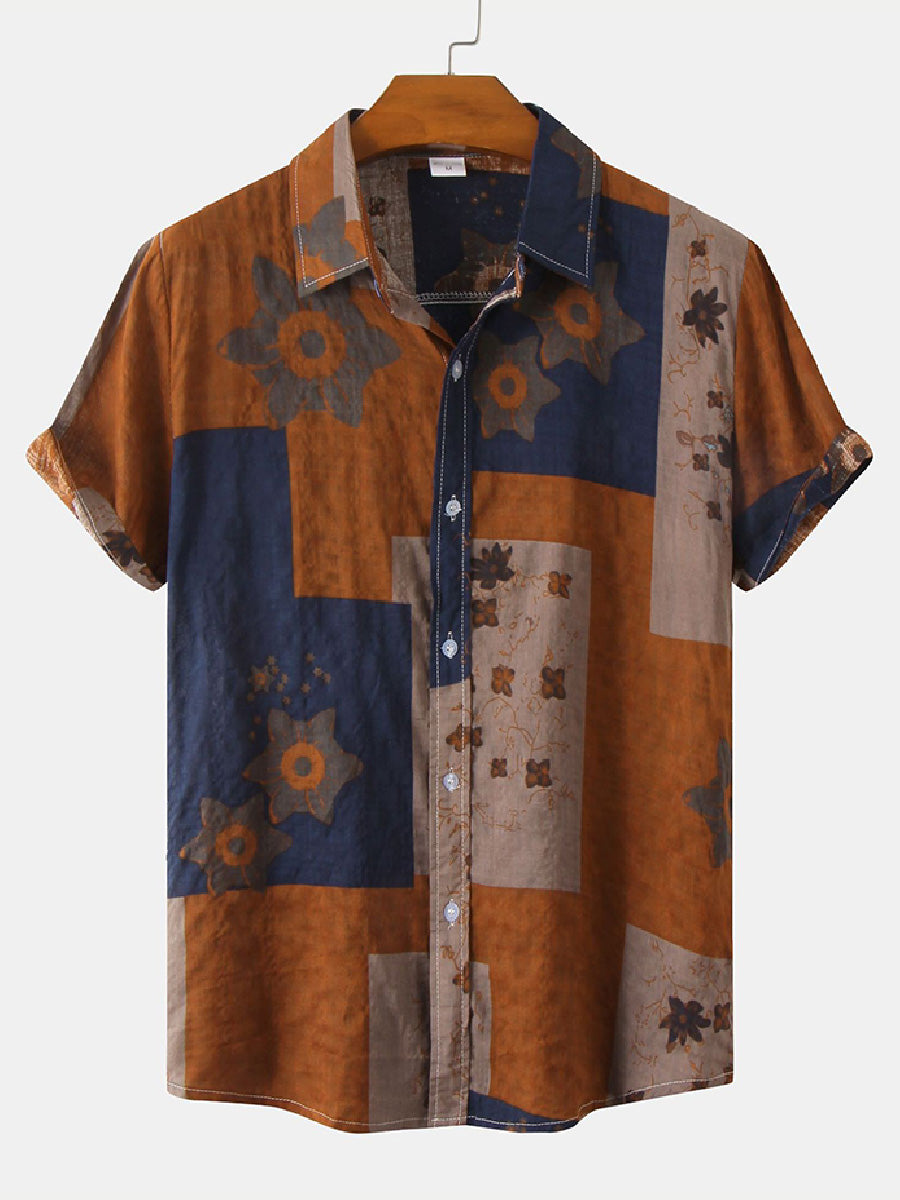 Men's Patchwork Print short sleeve shirt