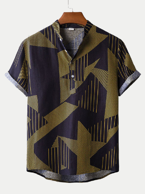 Men's Geometric stitching short sleeve shirt