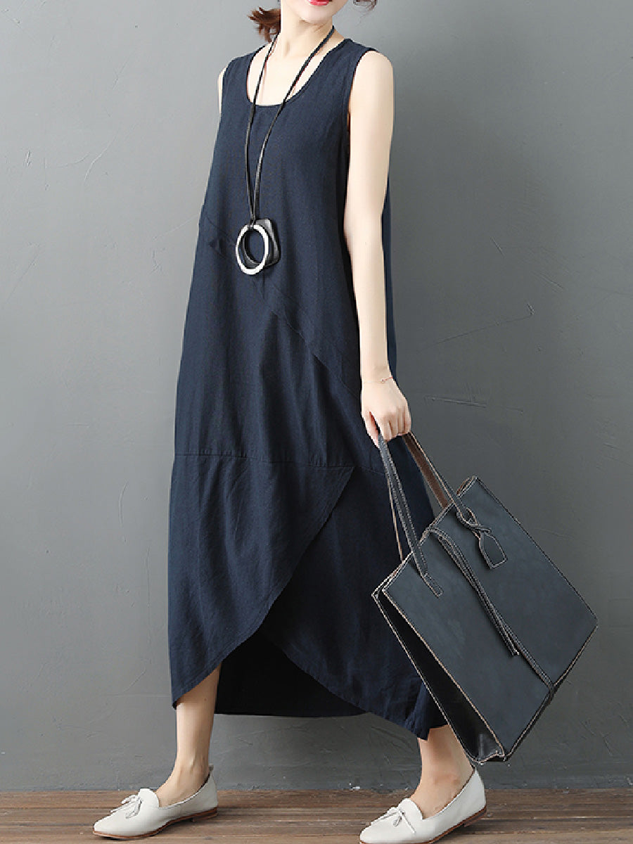 Retro Irregular Linen Long Dress