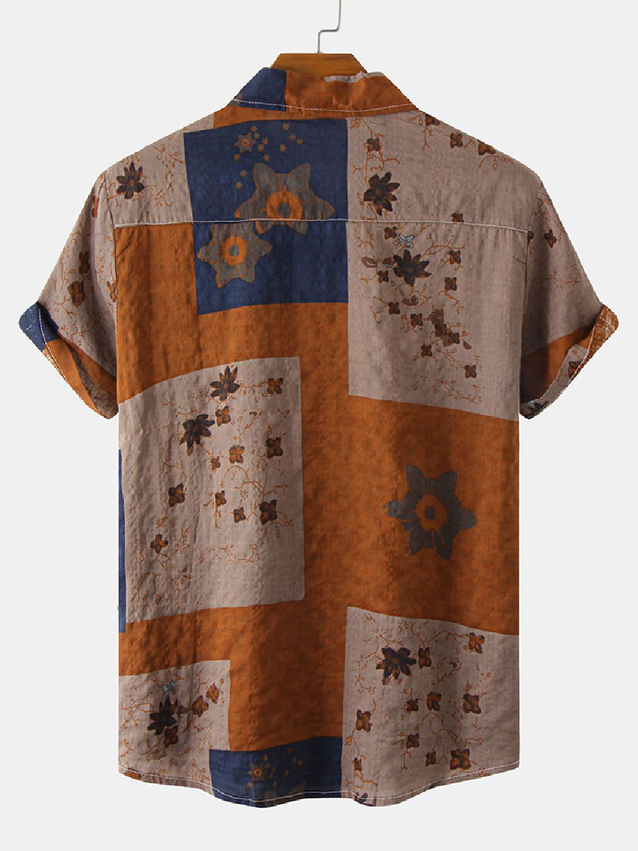 Men's Patchwork Print short sleeve shirt