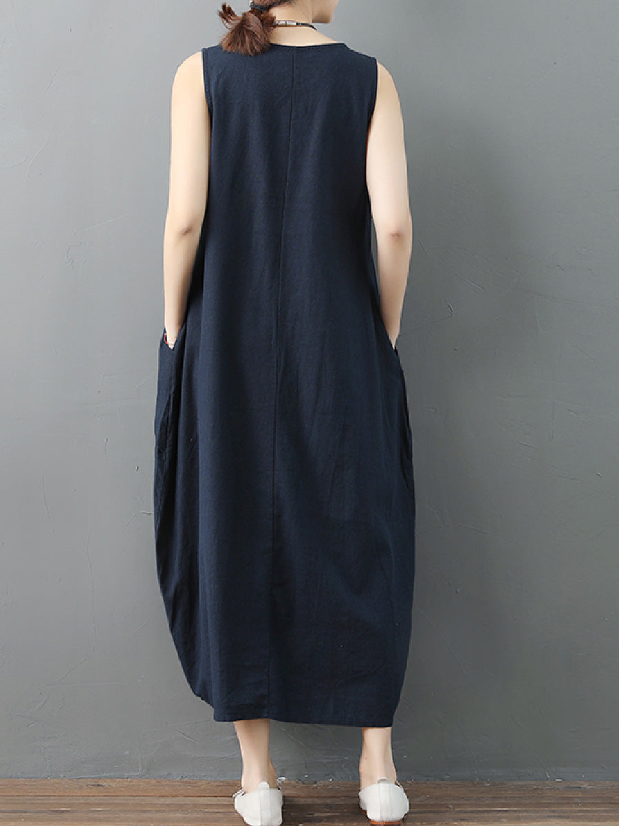 Retro Irregular Linen Long Dress