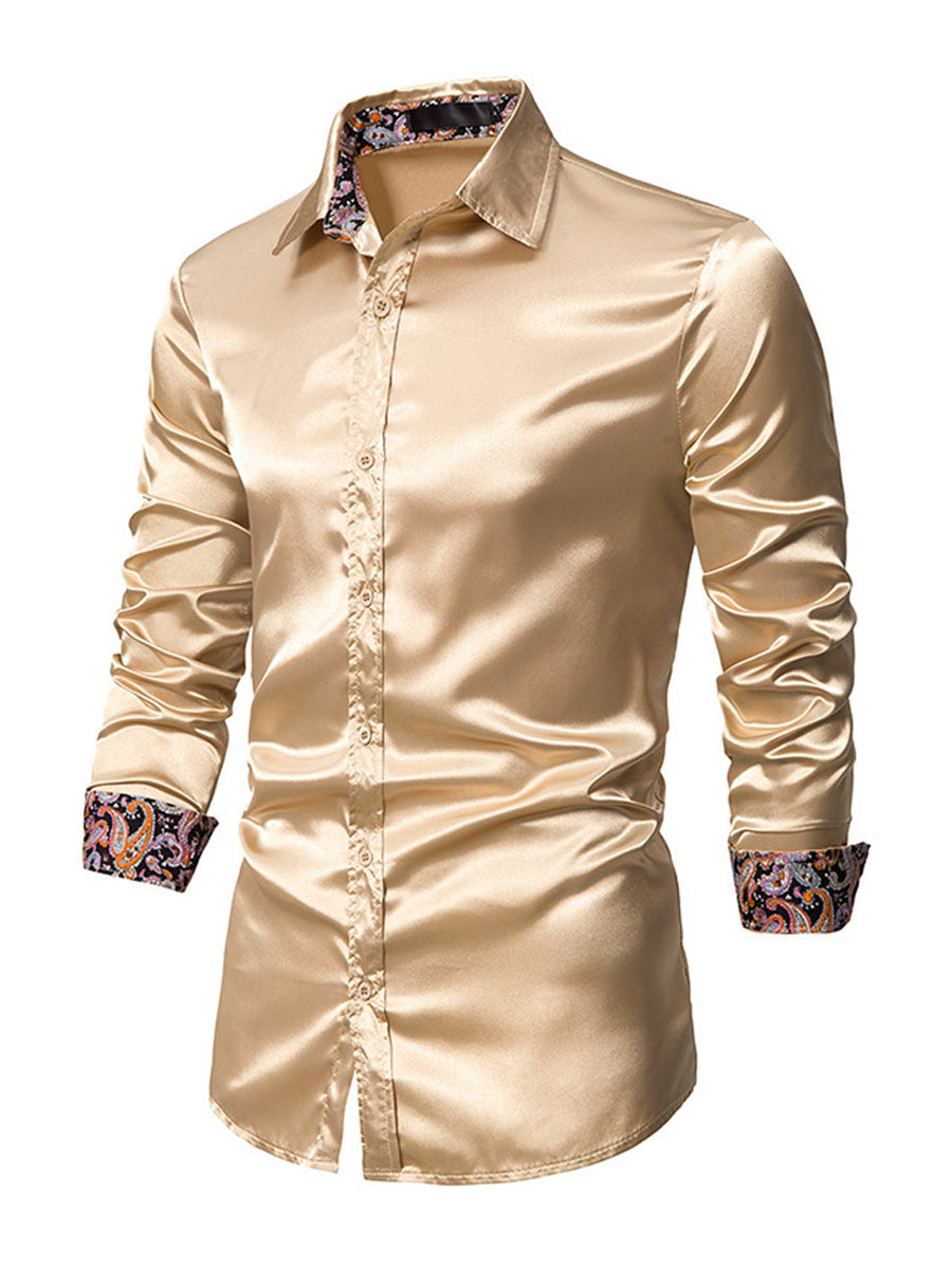 Camicia a maniche lunghe casual lucida da uomo