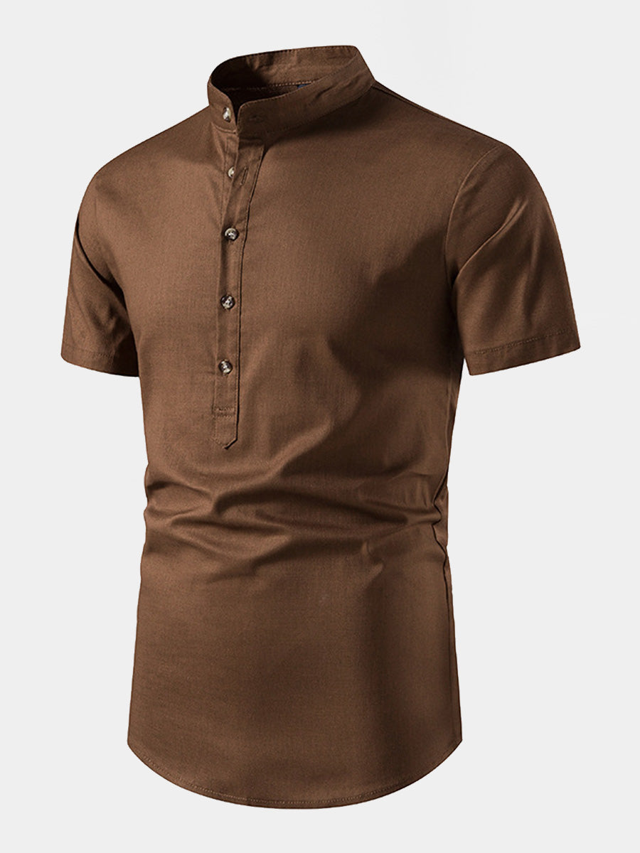 Chemise à manches courtes en lin uni pour hommes