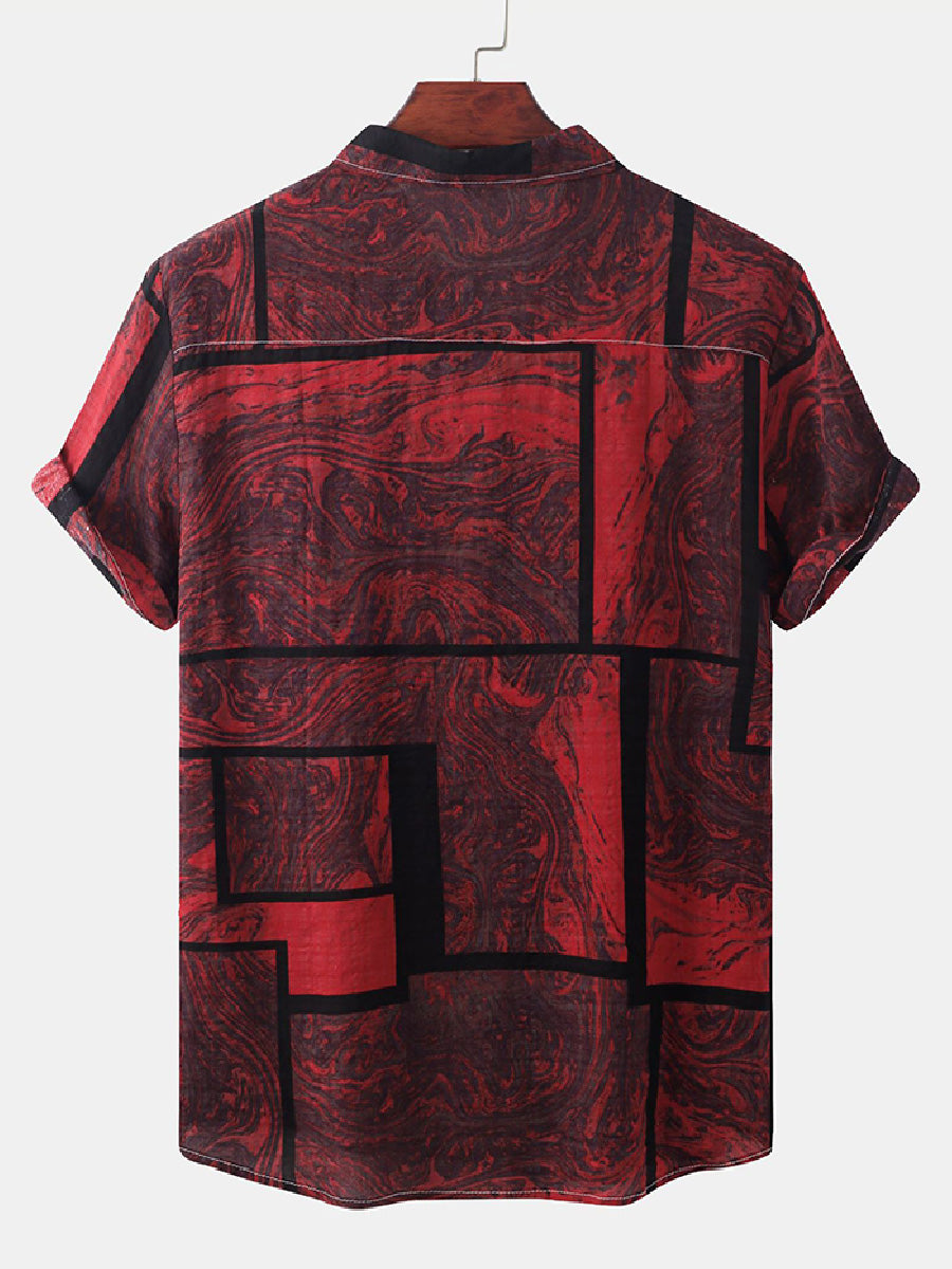 Men's Spliced flowing short sleeve shirt