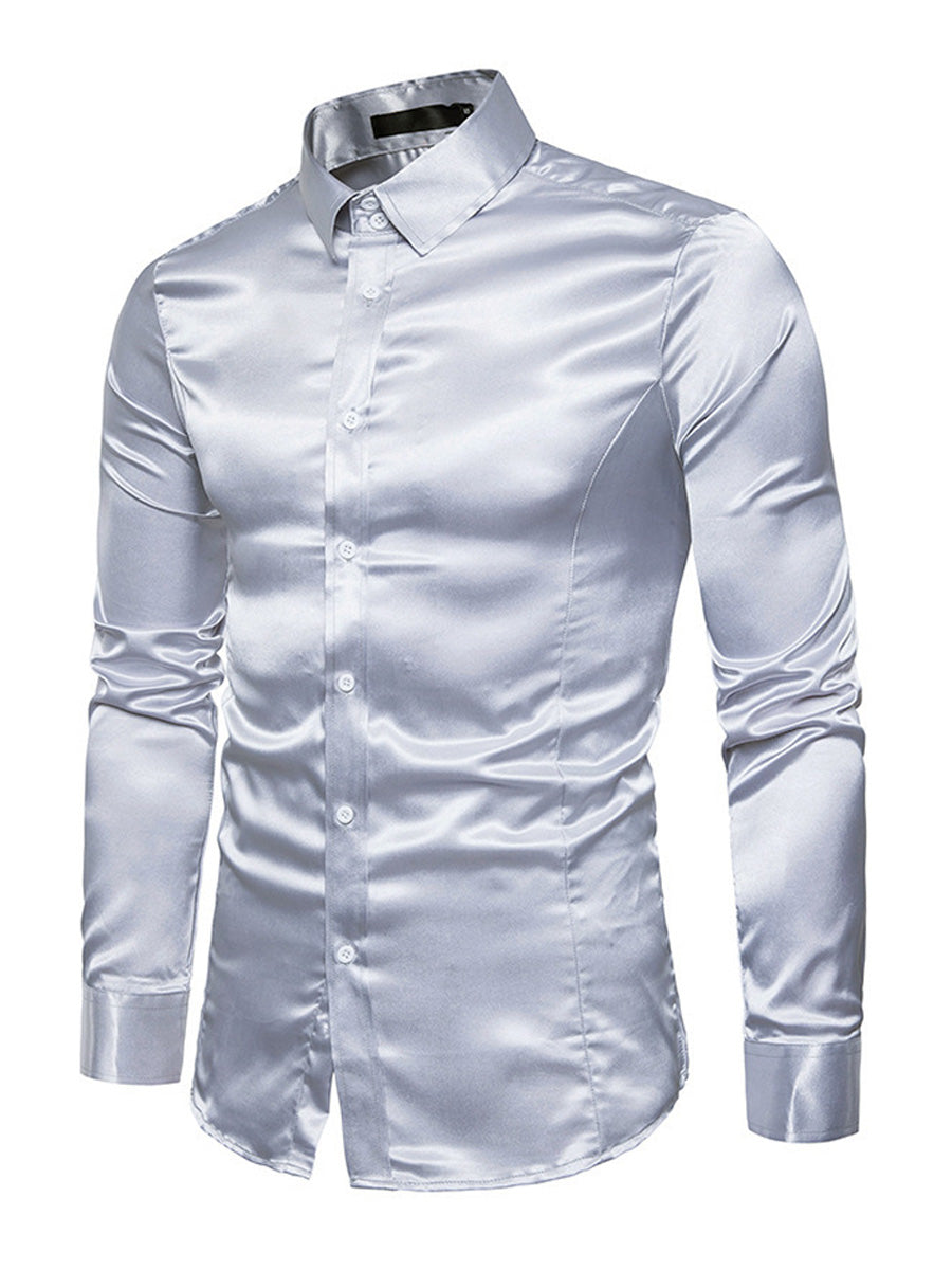 Camicia a maniche lunghe casual tinta unita da uomo