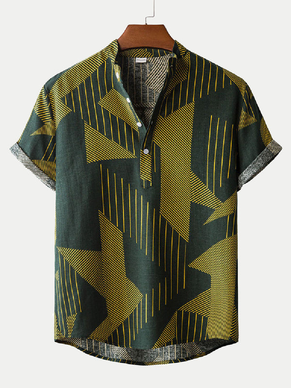 Men's Geometric stitching short sleeve shirt