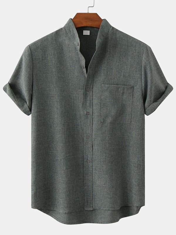 Chemise à manches courtes en coton uni pour hommes