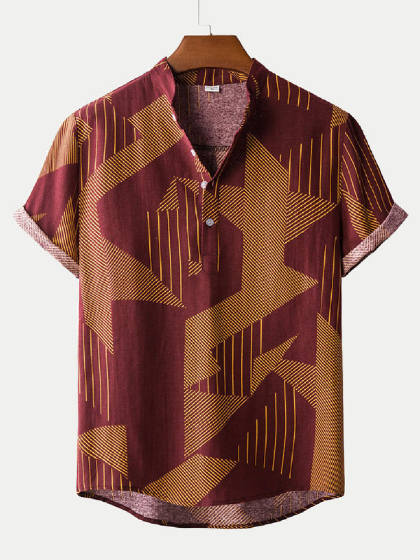 Men's Geometric stitching short sleeve shirt