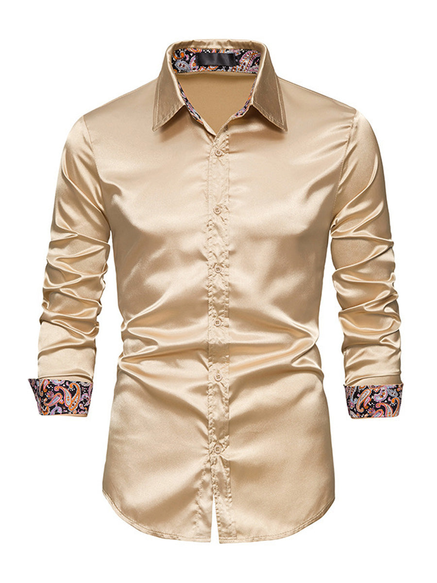 Camicia a maniche lunghe casual lucida da uomo