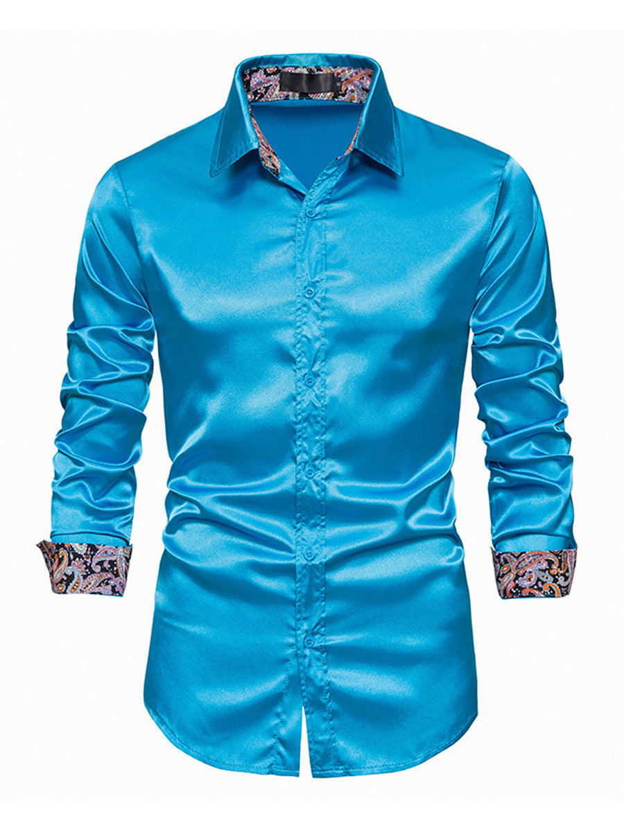 Camicia a maniche lunghe casual lucida da uomo