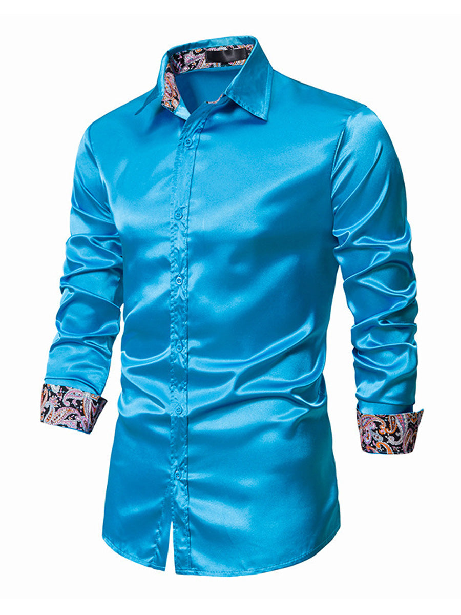 Camicia a maniche lunghe casual lucida da uomo