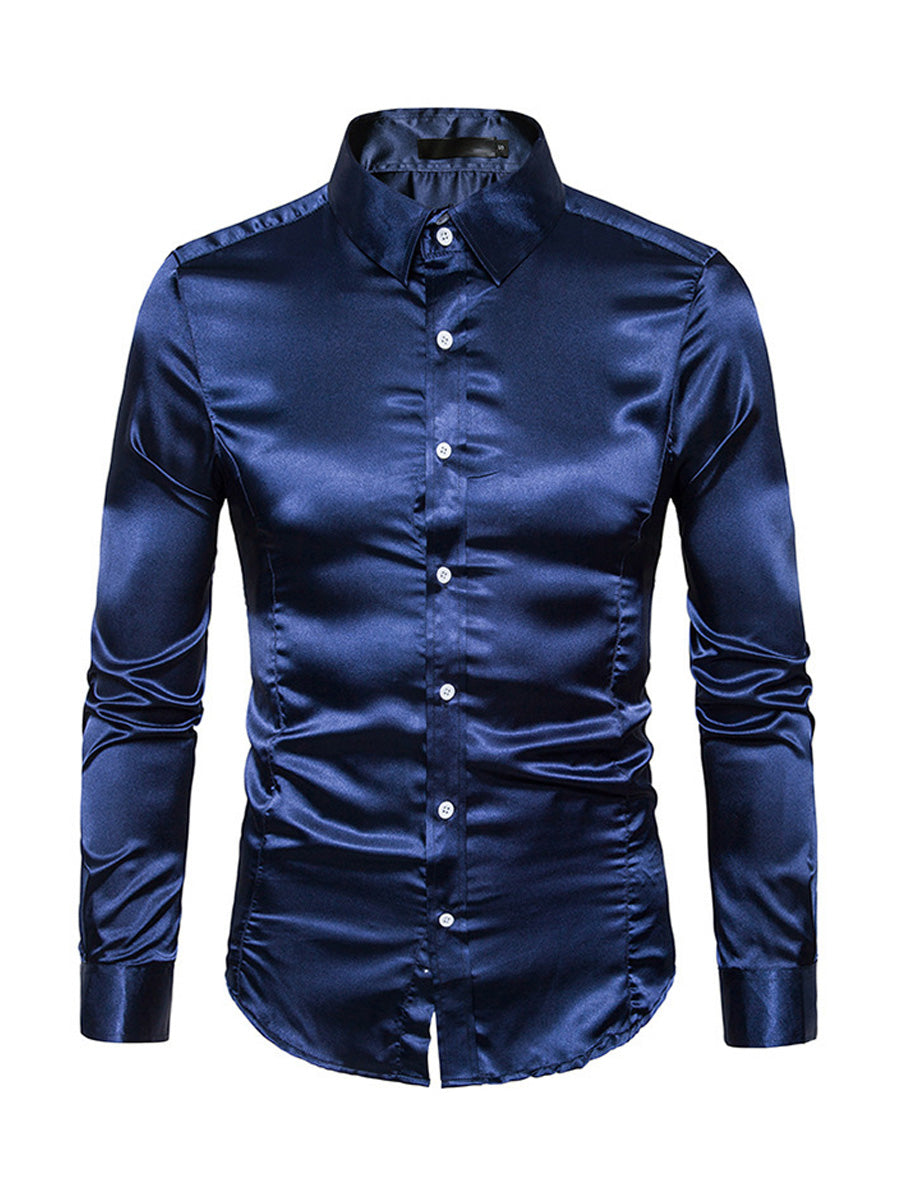 Camicia a maniche lunghe casual tinta unita da uomo