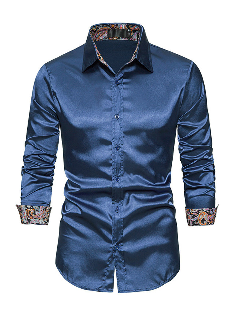 Men's Glossy casual Long Sleeve Shirt