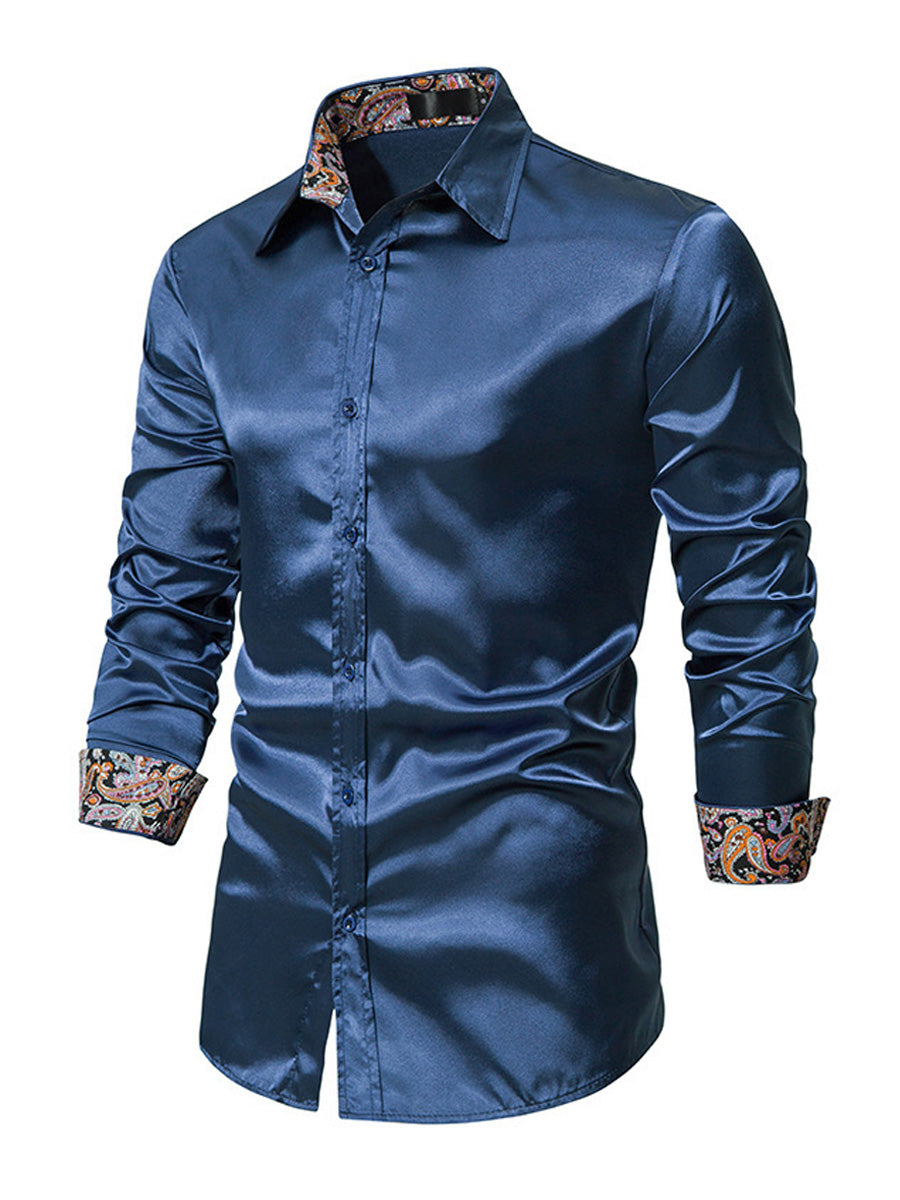 Camicia a maniche lunghe casual lucida da uomo