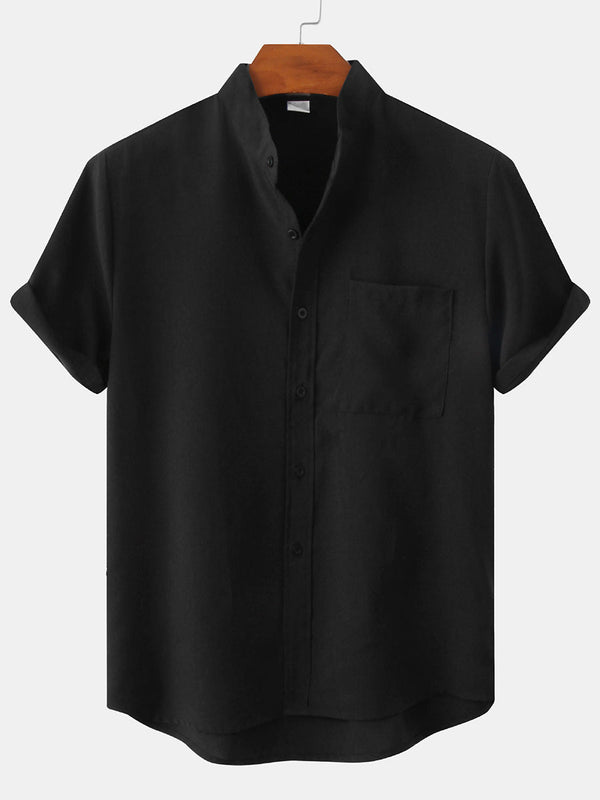 Men's  Solid cotton short sleeve shirt