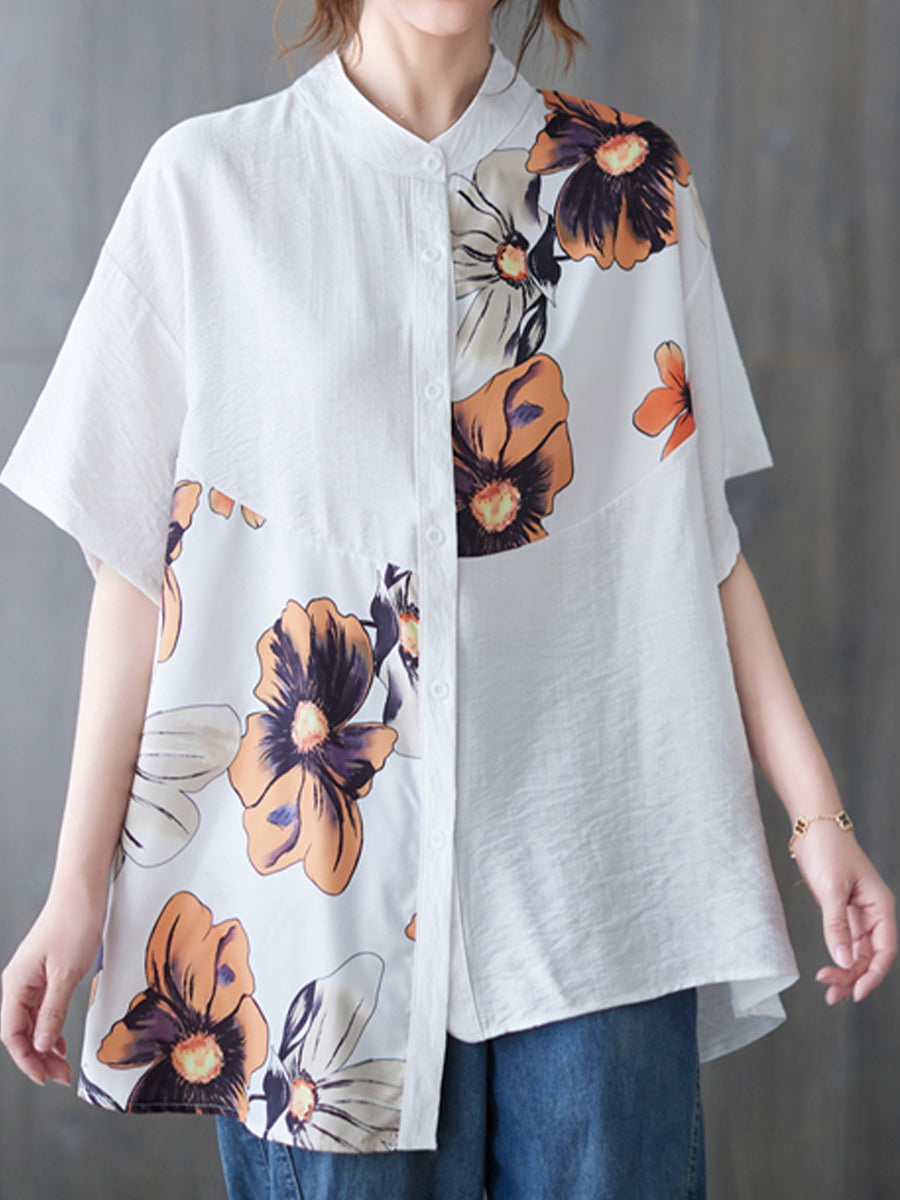 Flower printed asymmetrical top