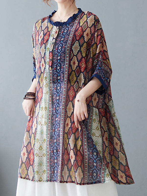 Ethnic style long oversized top