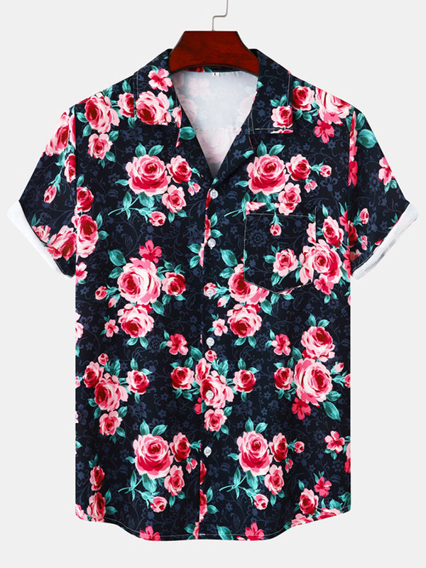 Chemise à manches courtes à imprimé floral pour hommes