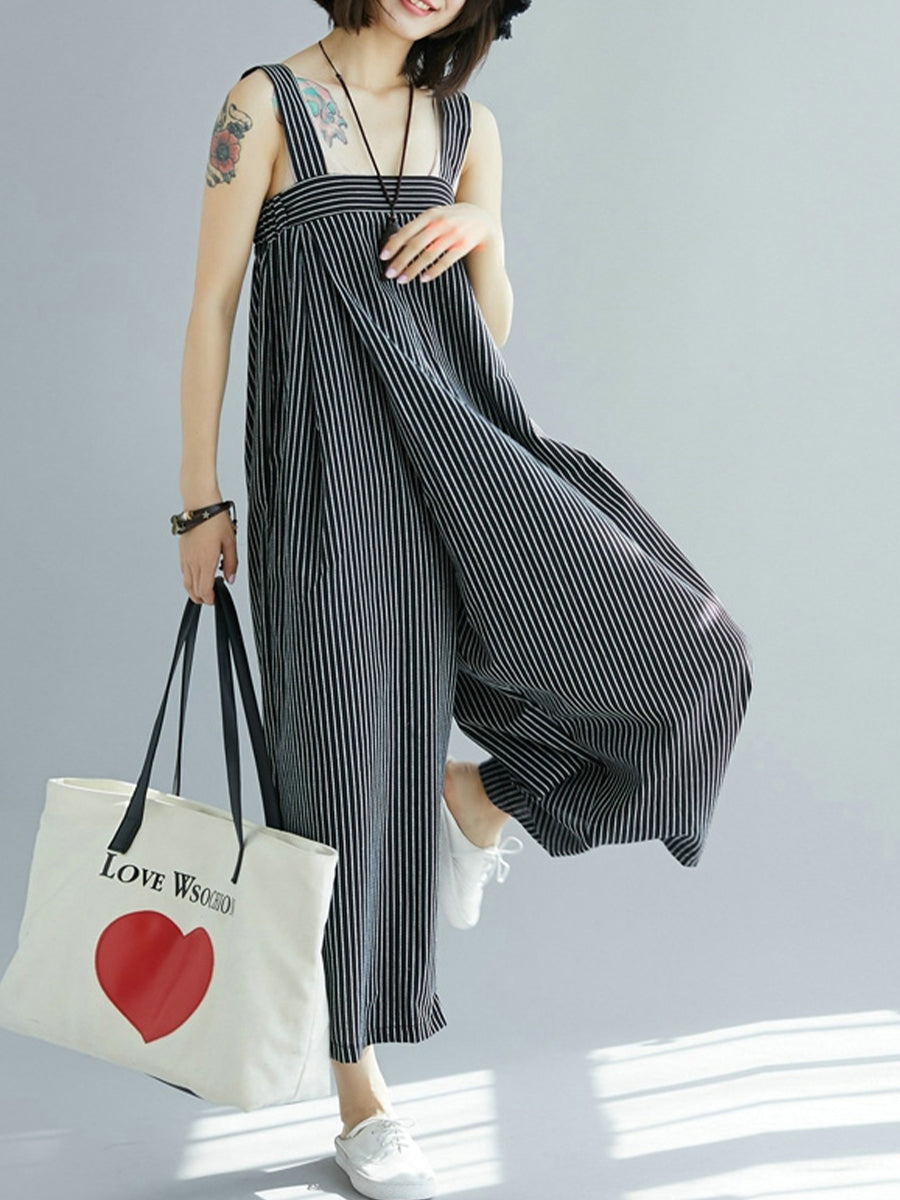 Casual striped open back jumpsuit