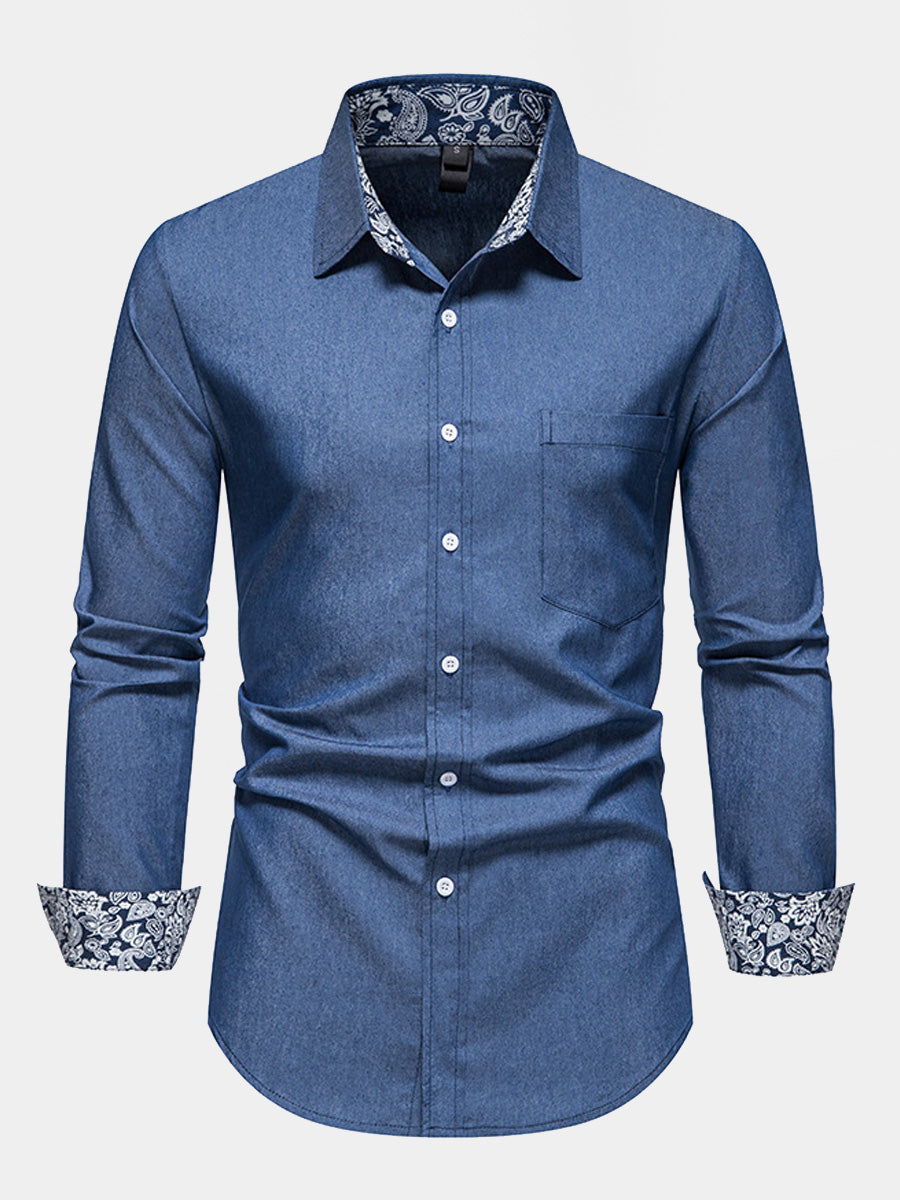 Camicia da uomo a manica lunga in Denim Paisley