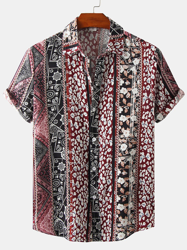 Men's  Vintage pattern short sleeve shirt