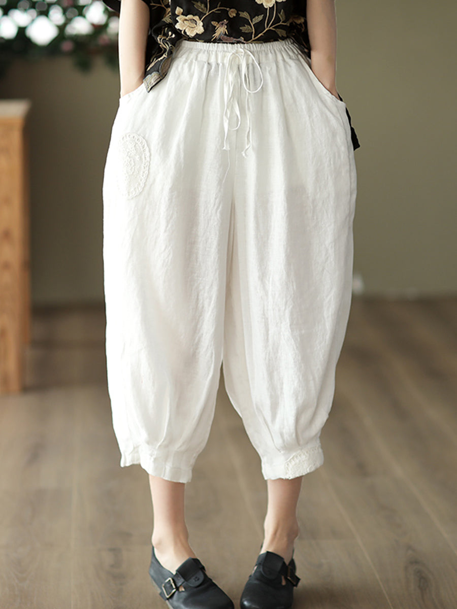 Oversized hollowed out crochet linen pants