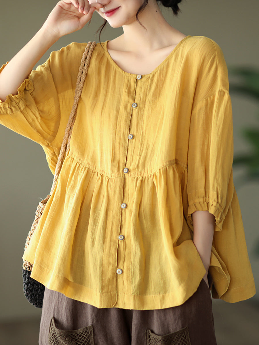 Round neck small button shirt