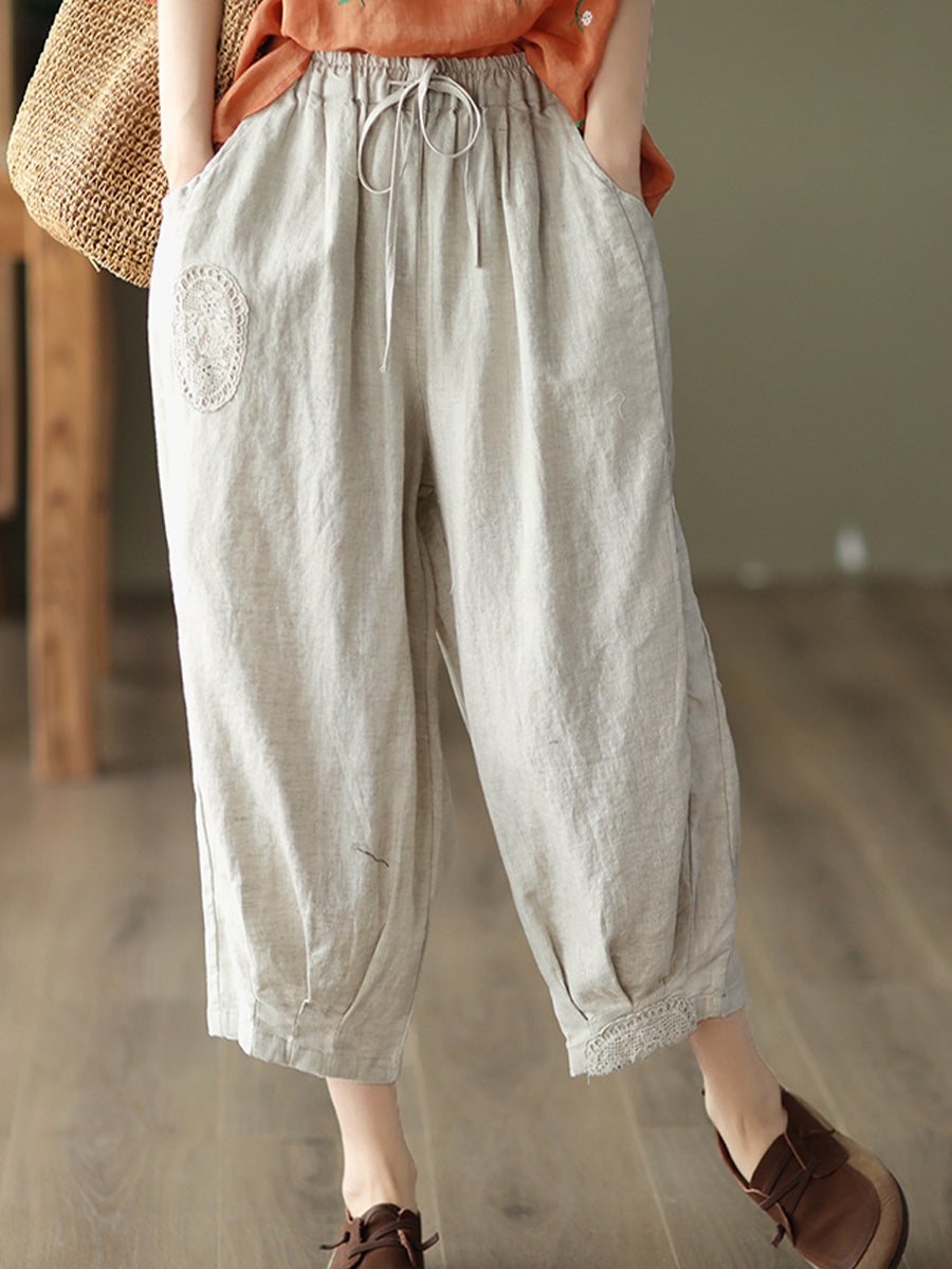 Oversized hollowed out crochet linen pants