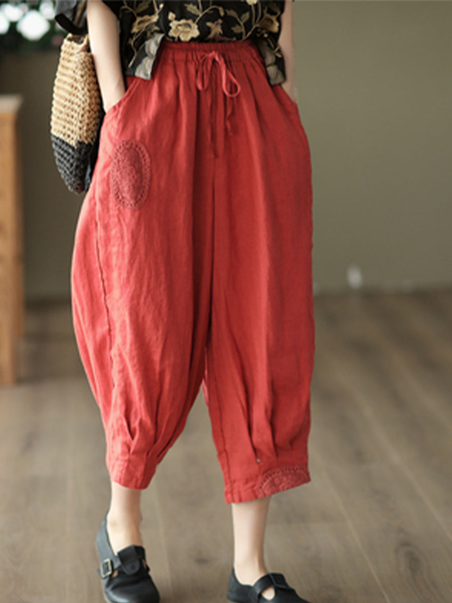 Oversized hollowed out crochet linen pants