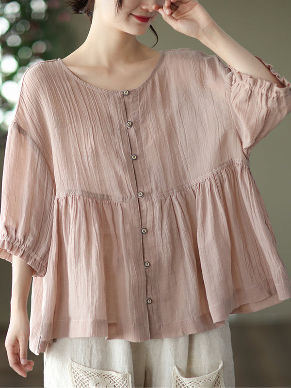 Round neck small button shirt