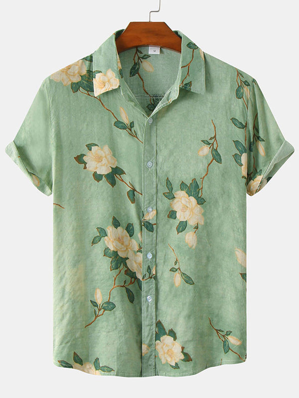 Chemise à manches courtes à imprimé floral pour hommes